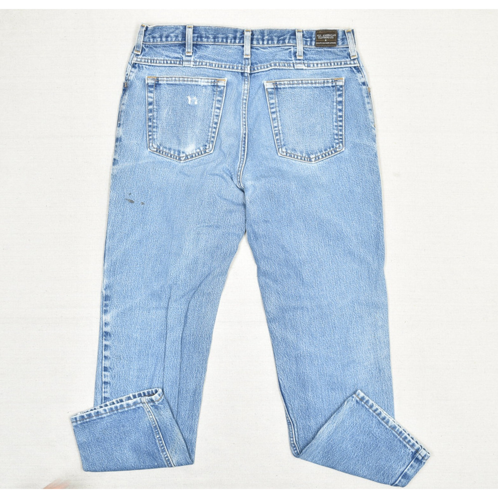 All American Men's Straight Jeans Distressed Cotton Blue Size 34x30 USA Made VTG